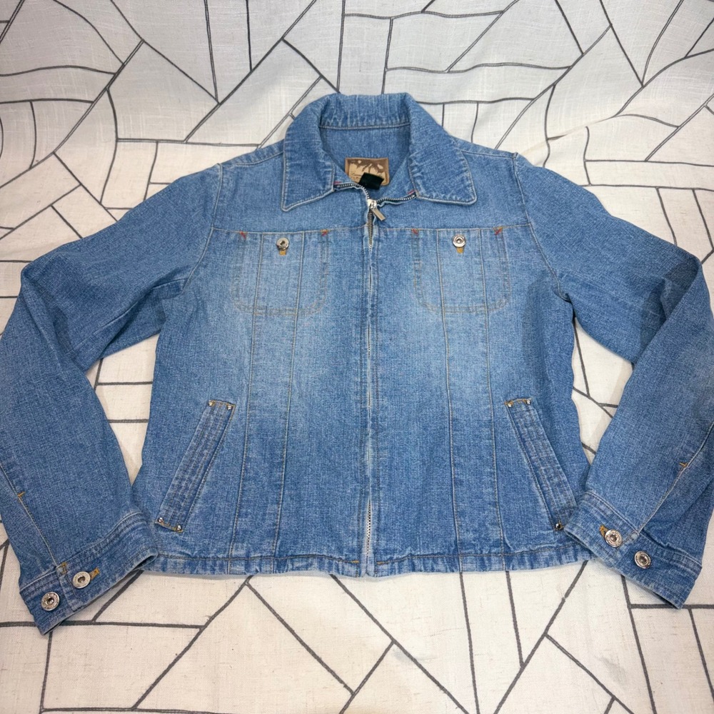 Lauren Jeans Co Ralph Lauren Denim Jacket Petite Small Blue Full Zip Trucker - Picture 4 of 8